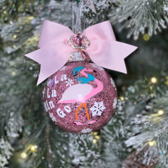 Pink Flamingo Glitter Christmas Tree Ornament, Customized Personalized, Holiday - Picture 13 of 16